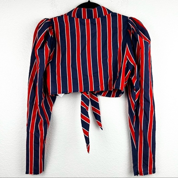 WEWOREWHAT Bisou Tie Crop Top, Blue and Red Stripe, Size Small, NWT! - Picture 5 of 6